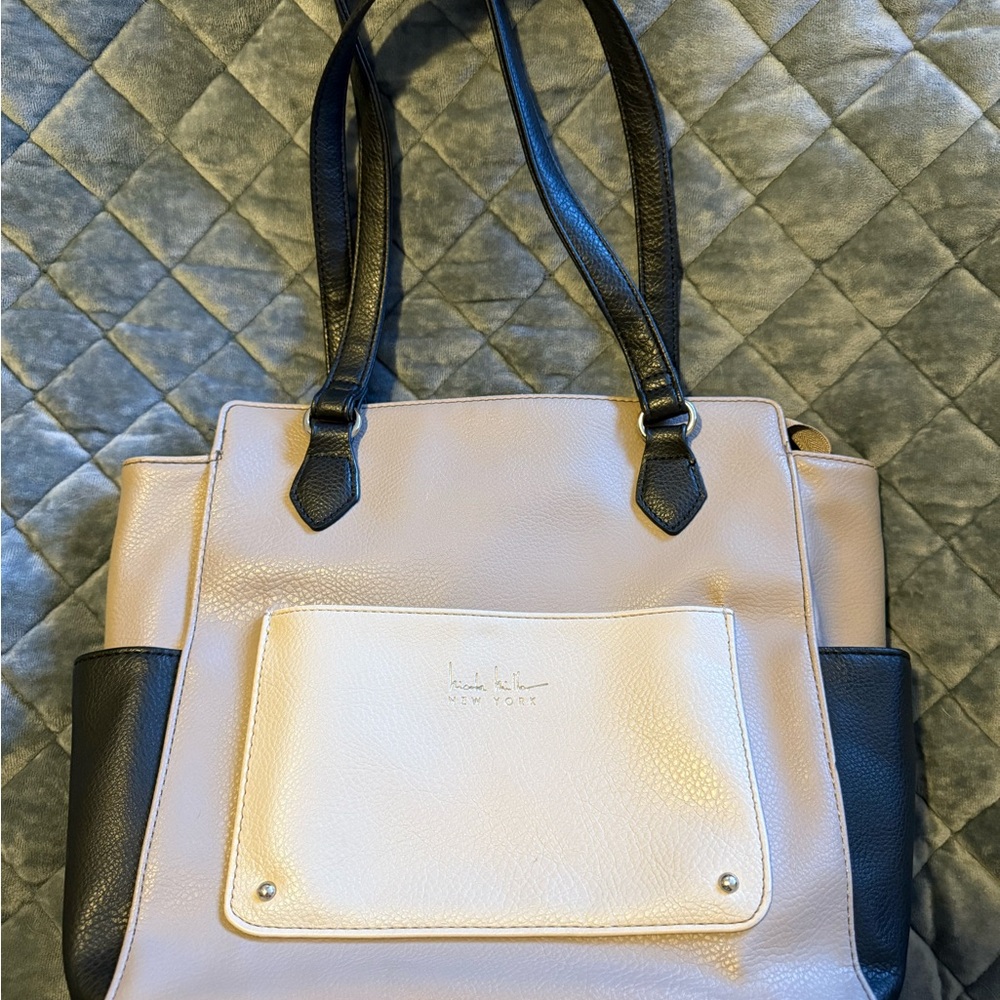 Nicole by Nicole Miller Cream and Black Structured Shoulder Bag